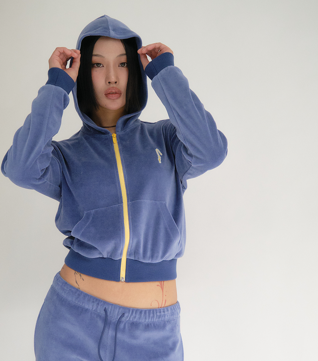 VELOUR CROP HOODY ZIP-UP